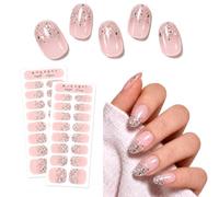 Makartt Gel Nail Wraps - 32pcs 16 Sizes Gel Nail Stickers, Long-Lasting up to 14 Days, Hema & TPO Free, Chip-Resistant, Stick on Gel Nails Art with UV Light Design Decoration, Nude Pink Glitter
