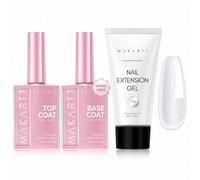 Makartt Poly Nail Gel Kit with Hema Free Base and Top Coat, 50ML Clear Quick Builder Extension Gel & 2Pcs 10ml Soak Off Polish Set for Starter DIY Nail Art