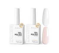 Makartt White and Nude Pink Gel Nail Polish One-Coat Pigment 2PCS | HEMA-Free Long Lasting 28 Day High Gloss Chip Resistant Soak Off, Easy to Apply, 105° Brush UV/LED