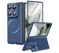 MAKAVO Magnetic for Motorola Razr Fold Case with Stand, Built-in Screen Protector, Compatible with MagSafe, Slim Hard Matte Kickstand Phone Case for Moto Razr Fold, Blue