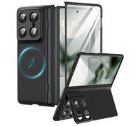 MAKAVO Magnetic for Motorola Razr Fold Case with Stand, Built-in Screen Protector, Compatible with MagSafe, Slim Hard Matte Kickstand Phone Case for Moto Razr Fold 2026, Black