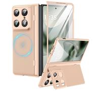 MAKAVO Magnetic for Motorola Razr Fold Case with Stand, Built-in Screen Protector, Compatible with MagSafe, Slim Hard Matte Kickstand Phone Case for Moto Razr Fold, Gold