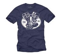 MAKAYA Biker T-Shirts for Men Panhead Engine Blue Size L
