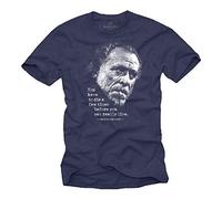 MAKAYA Charles Bukowski T-Shirt Poems - Quote Cool Slogan Funny Message - Blue XL