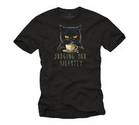 MAKAYA Funny Cat T-Shirt for Men - Slogan Judging You Silently | Cool Cat Lover Graphic Tee & Unique Gift Idea Black XXXL