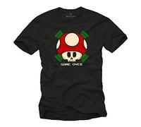 MAKAYA Funny Nerd T-Shirt - Game Over - Super Mario Mushroom - Gamer Gifts Black XXXL