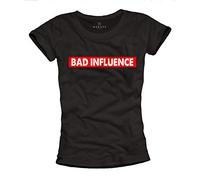 MAKAYA Funny Print Shirt for Women - Bad Influence - Graphic Tees for Girls Black Size M