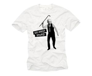 MAKAYA Funny T-Shirt for Men Science Teacher Gift Cool Sloagen Message Saysing - Go Away Stupid White Size L