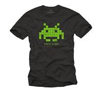 MAKAYA Gamer Tee Shirts - Space Invaders - Old School Gifts for him - Vintage Gaming T-Shirt for Men Black XL