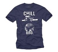 MAKAYA Hipster T-Shirt for Men Funny Sloth - Chill Bro - Blue Size M