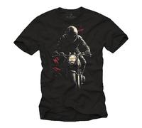 MAKAYA Men’s Shadow Biker T-Shirt - Retro Motorcycle Graphic Tee Naked Bike Design Top for Men Cool Rider Shirt and Gift Idea for Motorbike Fans and Custom Chopper Lovers Black L