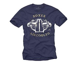 MAKAYA Mens Biker T-Shirt - R100 Boxer Engine - Motorcycle Gifts for Him Blue Size M