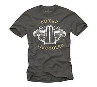 MAKAYA Mens Biker T-Shirt - R100 Boxer Engine - Motorcycle Gifts for Him Grey Size M