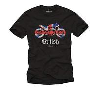 MAKAYA Mens Biker T-Shirt - Union Jack Flag with Motorcycle Ride British Gift for Him Black Size S