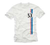 MAKAYA Mens T-Shirt with Number 53 Vintage Retro Tee Classic Car Graphic Design Gift for Him White XL