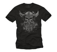 MAKAYA Mens Vintage Graphic T-Shirt Viking Skull - Worrior with Beard Cool Norse Mythology Tee