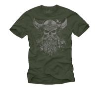 MAKAYA Mens Vintage Graphic T-Shirt Viking Skull - Worrior with Beard Cool Norse Mythology Tee
