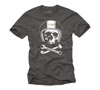 MAKAYA Motorbike Helmets T-Shirt - Mechanics Skull - Grey Size XL