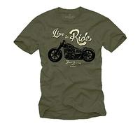 MAKAYA Motorbike T-Shirt for Men - Live to Ride Green Size L