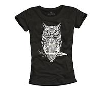 MAKAYA Owl Gifts for Women - T-Shirt Black Size S