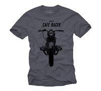 MAKAYA Vintage Cafe Racer T-Shirt - Boxer Twin Motorcycle - Blue-Grey M