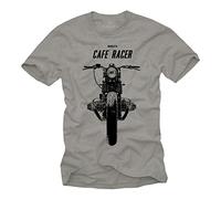 MAKAYA Vintage Cafe Racer T-Shirt - Boxer Twin Motorcycle - Grey XXXL