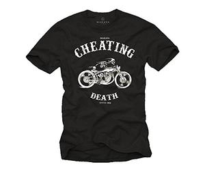MAKAYA Vintage Motorcycle T-Shirt for Men Cheating Death Since 1964 Black Size L