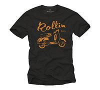 MAKAYA Vintage Scooter T-Shirt for Men Rollin 60`s Black