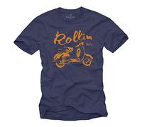 MAKAYA Vintage Scooter T-Shirt for Men Rollin 60`s Blue Size M