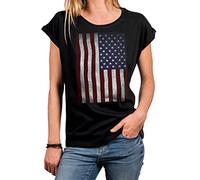 MAKAYA Womens American Flag T Shirt - Vintage Graphic Print USA America Top Stylish Casual Summer Tee Oversize Black S