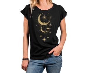 MAKAYA Women's Moon Phases Shirt - Vintage Occult Gothic Design with Stars Stylish Top for Astronomy Fans Plus Size Tshirt Black L
