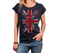 MAKAYA Women's Summer Top Short Sleeve UK Flag Union Jack England Shirt Casual Basic Tee Plus Size Oversize Tunic Blue M