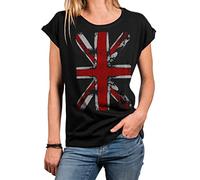 MAKAYA Women's Summer Top Short Sleeve UK Flag Union Jack England Shirt Casual Basic Tee Plus Size Oversize Tunic Black XL