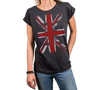 MAKAYA Women's Summer Top Short Sleeve UK Flag Union Jack England Shirt Casual Basic Tee Plus Size Oversize Tunic Grey M