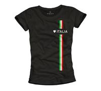 MAKAYA Womens Top with Italy Flag Slogan Love Italia T-Shirt Italian Tee Black M
