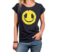 MAKAYA Womens Vintage Music T Shirt - Casual Summer Top Electro Festival Tee Short Sleeve Tunic Plus Size Oversie Blue XS
