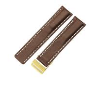 MAKAZHZZRM Fit For Breitling Super Ocean Grain Leather Watch Strap Waterproof 22 24mm (Coffee(PW)-Gold-Z16,22mm)