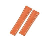 MAKAZHZZRM Fit For Breitling Super Ocean Grain Leather Watch Strap Waterproof 22 24mm (Orange(PW)-No buckle,24mm)