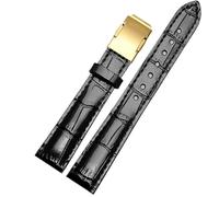 MAKAZHZZRM Genuine Leather Watch Strap Fit For Casio Sheen Series She-50a0/5018 5012 5023 Women's Watch Band Folding Buckle 16mm Watch Strap(Black-gold,18mm)