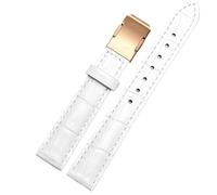 MAKAZHZZRM Genuine Leather Watch Strap Fit For Casio Sheen Series She-50a0/5018 5012 5023 Women's Watch Band Folding Buckle 16mm Watch Strap(White-rose gold,16mm)