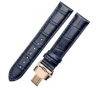 MAKAZHZZRM Leather Bracelet 18mm, 20mm, 22mm Dark Blue Watch Strap Fit For Longines L29094920(Bamboo joint blue rk,22mm)