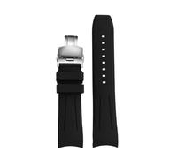 MAKAZHZZRM Rubber Watchband 20mm 22mm Curved End Watch Strap Fit For Longines Pioneer L3.812/820 Pilot Watches Waterproof Men's Silicone Bracel(Black Silver,22mm)
