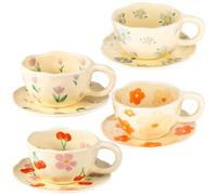 MAKCNMYM Cappuccino Cup Set of 4 Ceramics Coffee Cups with Saucers 8 oz Latte Art Cup Porcelain Mugs for Espresso, Au Lait, Double shot, Latte, Cafe Mocha, Tea - Microwave and Dishwasher Safe