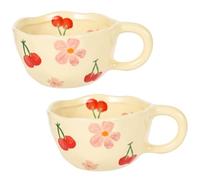 MAKCNMYM Ceramic Coffee Mug Vintage Flower Mugs 8 oz Cute Floral Coffee Mugs Irregular Latte Art Cup Lead-free Porcelain Cups for Cappuccino, Cocoa (2 Pcs Pink Cherry)