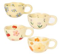 MAKCNMYM Ceramic Coffee Mug Vintage Flower Mugs 8 oz Cute Floral Coffee Mugs Irregular Latte Art Cup Lead-free Porcelain Cups for Cappuccino, Cocoa (4 Pack)