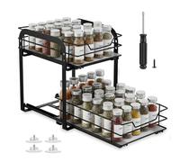 Makdly 2-Tier spice rack for inside cupboard,Pull Out Cabinet Organiser With 3 height,kitchen cupboard organiser for Spice Bottles,cabinet door spice rack for Kitchen Home Storage Space-Saving, 1Pack