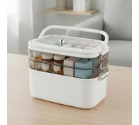 Makdly 4 Layer Medicine Storage Box, Portable First Aid Box Empty with Handle, Plastic Medical Organiser with Lid, Multipurpose Storage Box, Household Medication Storage Boxes for Home School Office