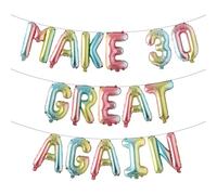 MAKE 30 GREAT AGAIN Glitter Balloon Banner - Funny 30th Birthday and Anniversary Decorations for Men and Women - Party Supplies and Gifts (MAKE 30 GREAT AGAIN Rainbow)