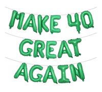 MAKE 40 GREAT AGAIN Glitter Balloon Banner - Funny 40th Birthday and Anniversary Decorations for Men and Women - Party Supplies and Gifts (MAKE 40 GREAT AGAIN Green)