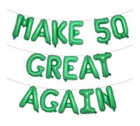 MAKE 50 GREAT AGAIN Glitter Balloon Banner - Funny 50th Birthday and Anniversary Decorations for Men and Women - Party Supplies and Gifts (MAKE 50 GREAT AGAIN Green)